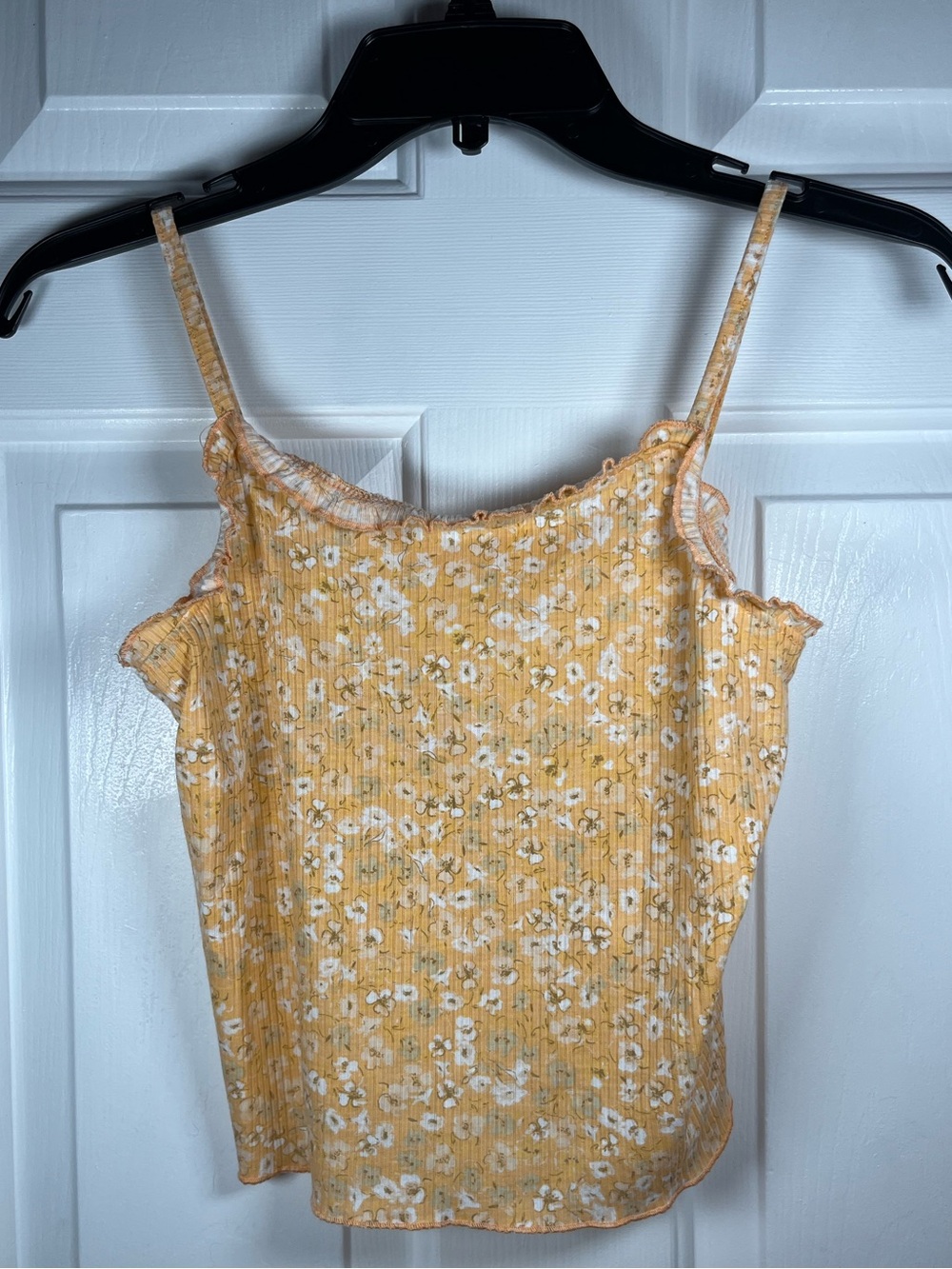Yellow Floral Ribbed Cami Tank Top - Women